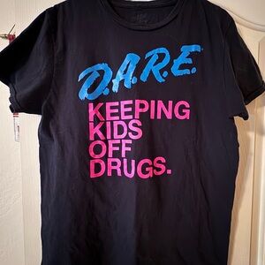 D.A.R.E. Black Graphic Tee with Blue and Pink Print